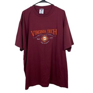 Virginia Tech Hokies T Shirt Jerzees Heavyweight Cotton Maroon‎ Orange 2XL